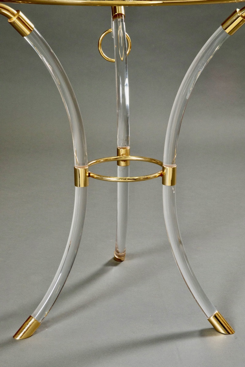 Pair Of Side Tables In Plexiglass And Gilded Brass – French Work Circa 1970-photo-7