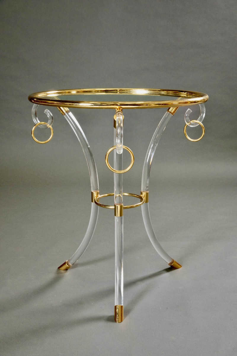 Pair Of Side Tables In Plexiglass And Gilded Brass – French Work Circa 1970-photo-8