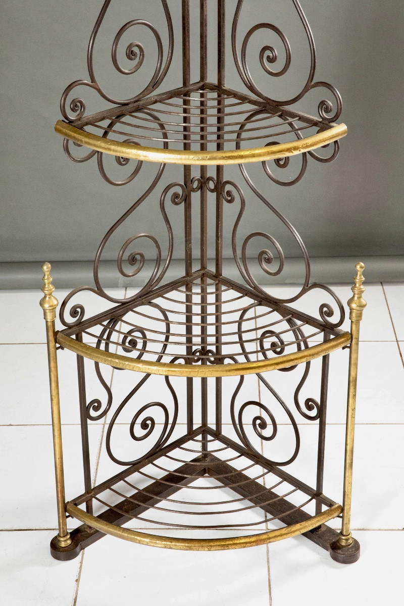 Étagère  d’angle de boulangerie en  fer forgé et laiton-photo-2