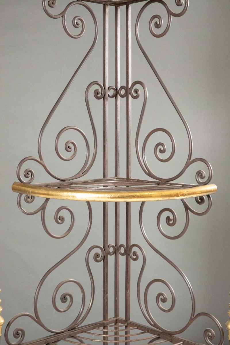 Étagère  d’angle de boulangerie en  fer forgé et laiton-photo-5