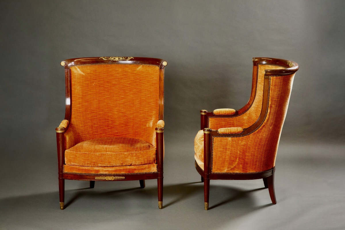Pair Of Mahogany Gondola Armchairs, Empire Period – Early 19th Century-photo-2