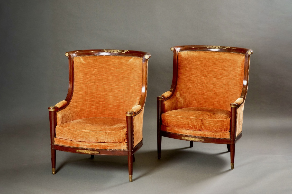 Pair Of Mahogany Gondola Armchairs, Empire Period – Early 19th Century