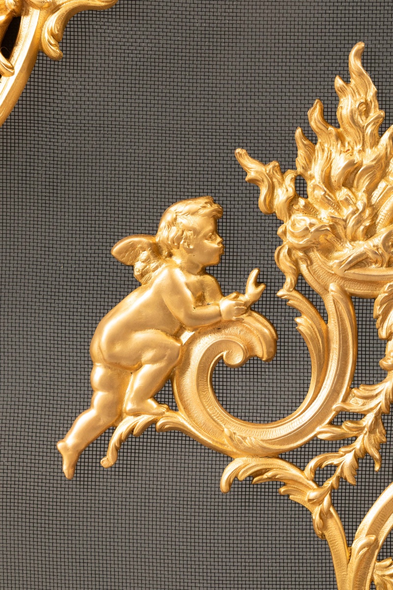 Écran de cheminée de style Louis XV en bronze doré -photo-1