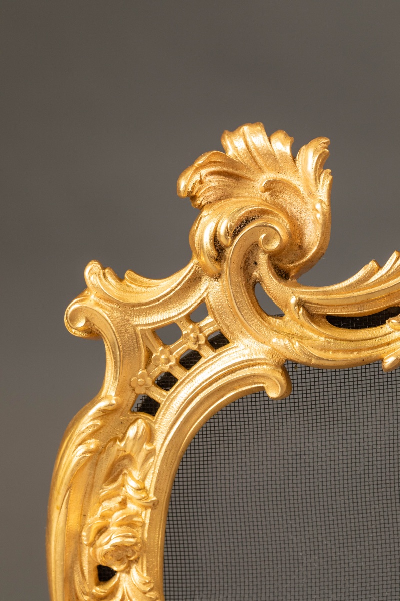 Écran de cheminée de style Louis XV en bronze doré -photo-3