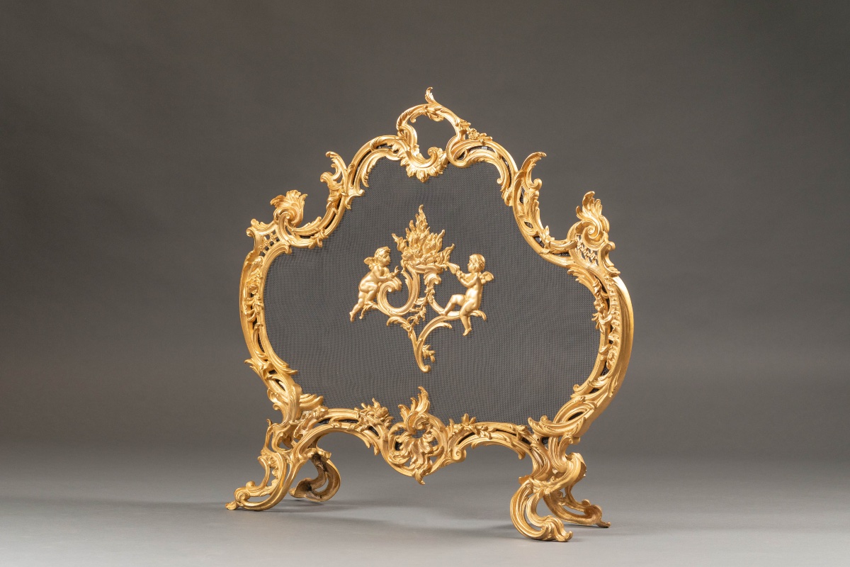 Écran de cheminée de style Louis XV en bronze doré -photo-4