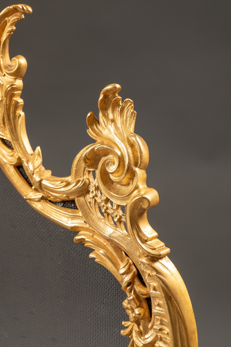 Écran de cheminée de style Louis XV en bronze doré -photo-5