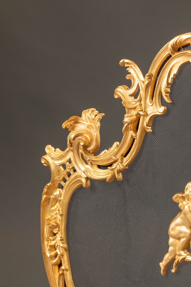 Écran de cheminée de style Louis XV en bronze doré -photo-6