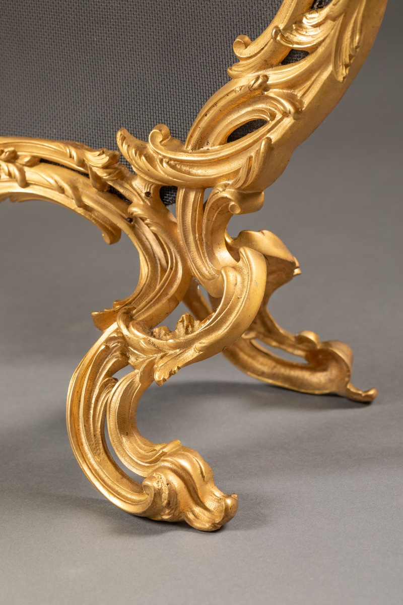 Écran de cheminée de style Louis XV en bronze doré -photo-7
