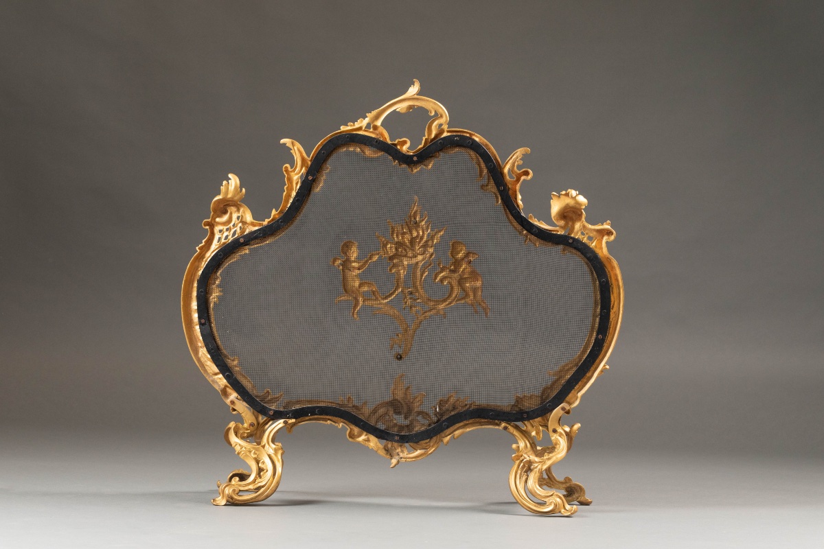 Écran de cheminée de style Louis XV en bronze doré -photo-8