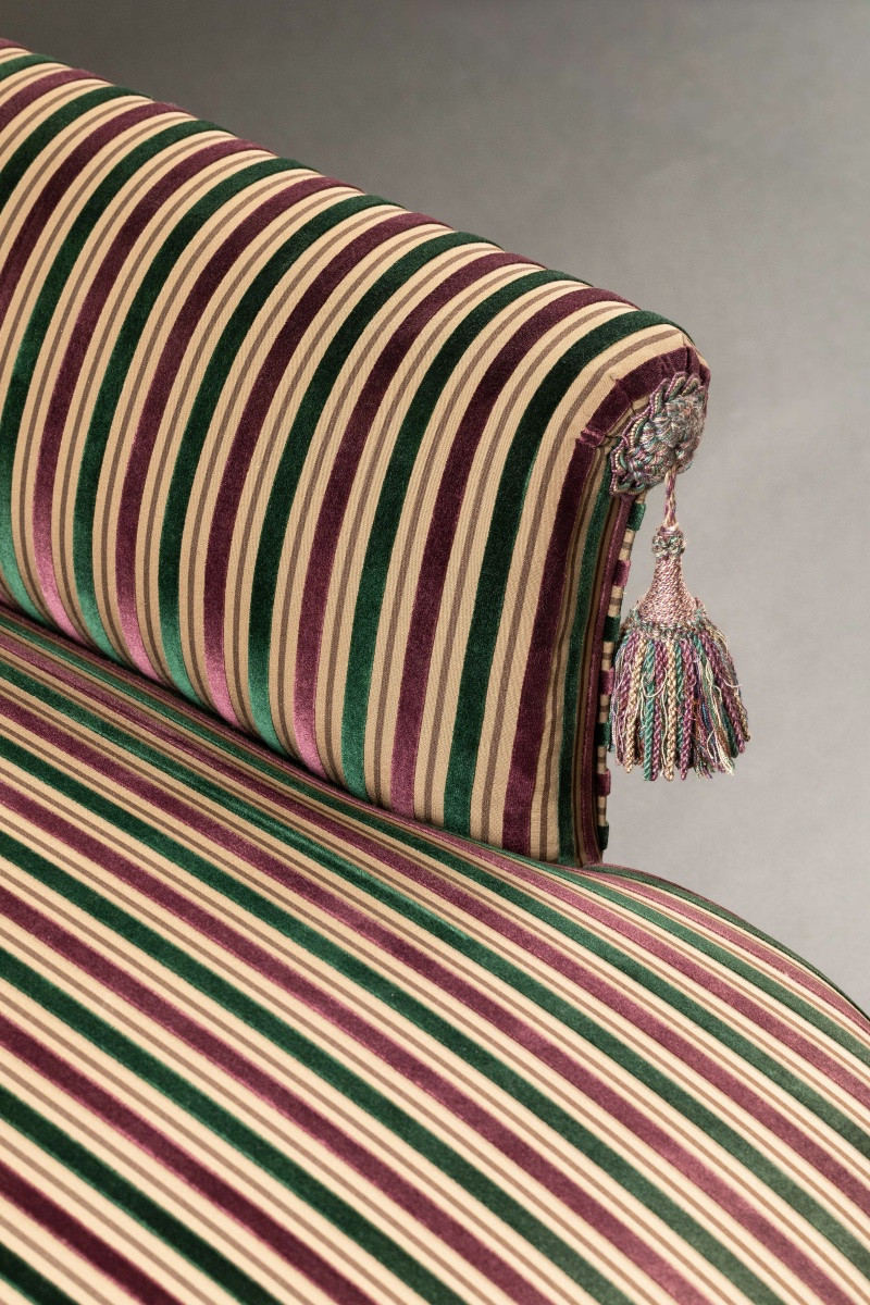 Grande Méridienne – Élégant Tissu Rayé et Passementerie – Longueur 170 c-photo-5