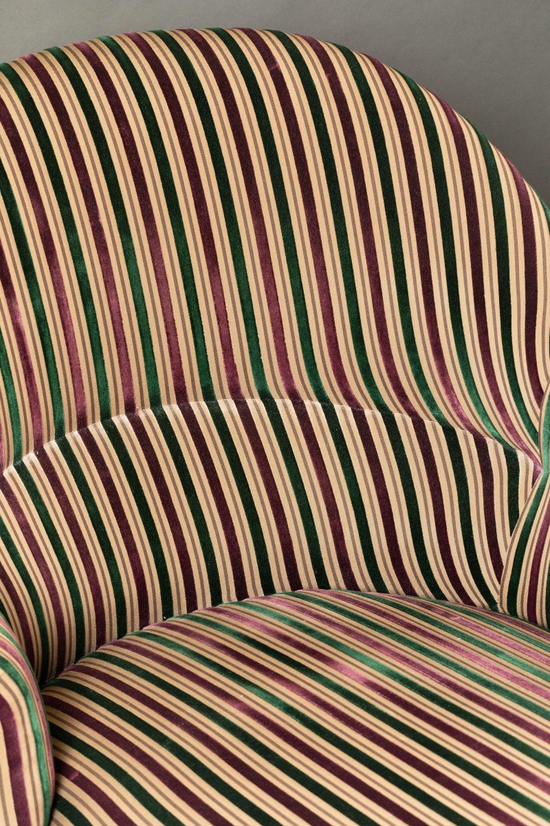 Grande Méridienne – Élégant Tissu Rayé et Passementerie – Longueur 170 c-photo-6