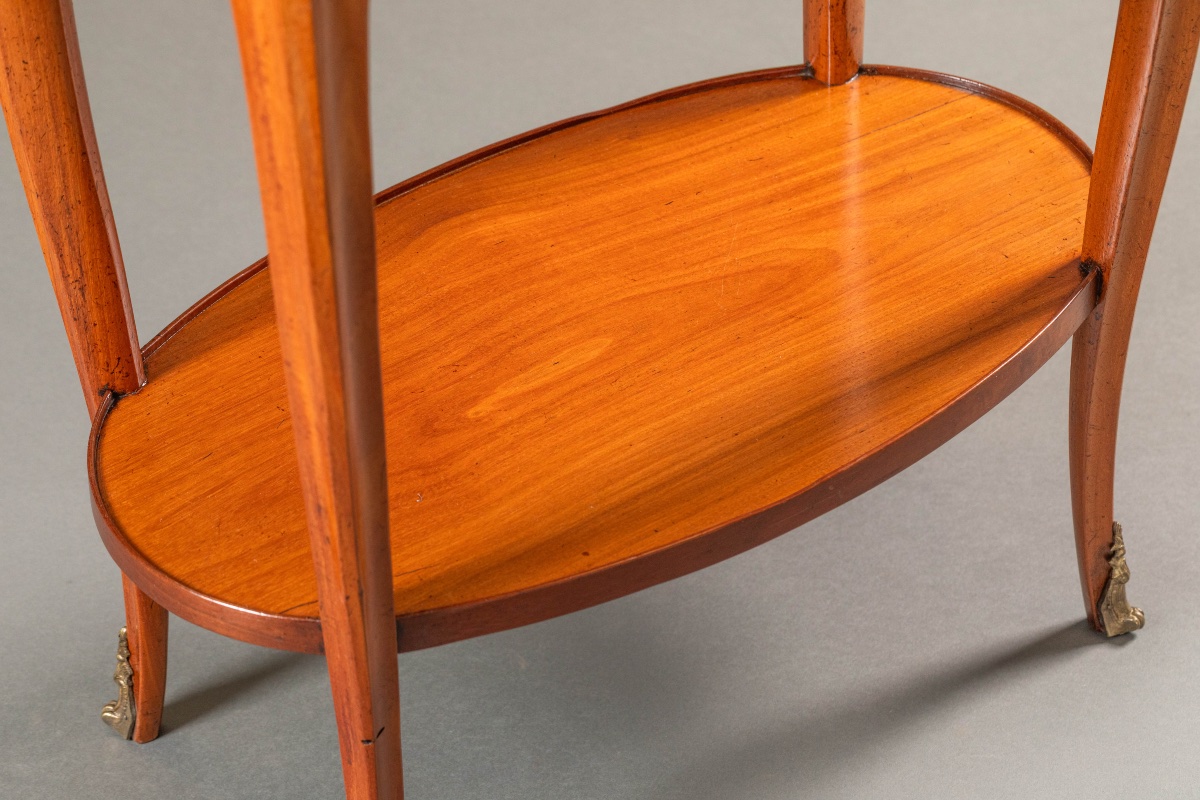 Elegant Pair Of Oval Louis XVI Style Bouillotte Tables, Breccia Marble And Milk Gallery-photo-2