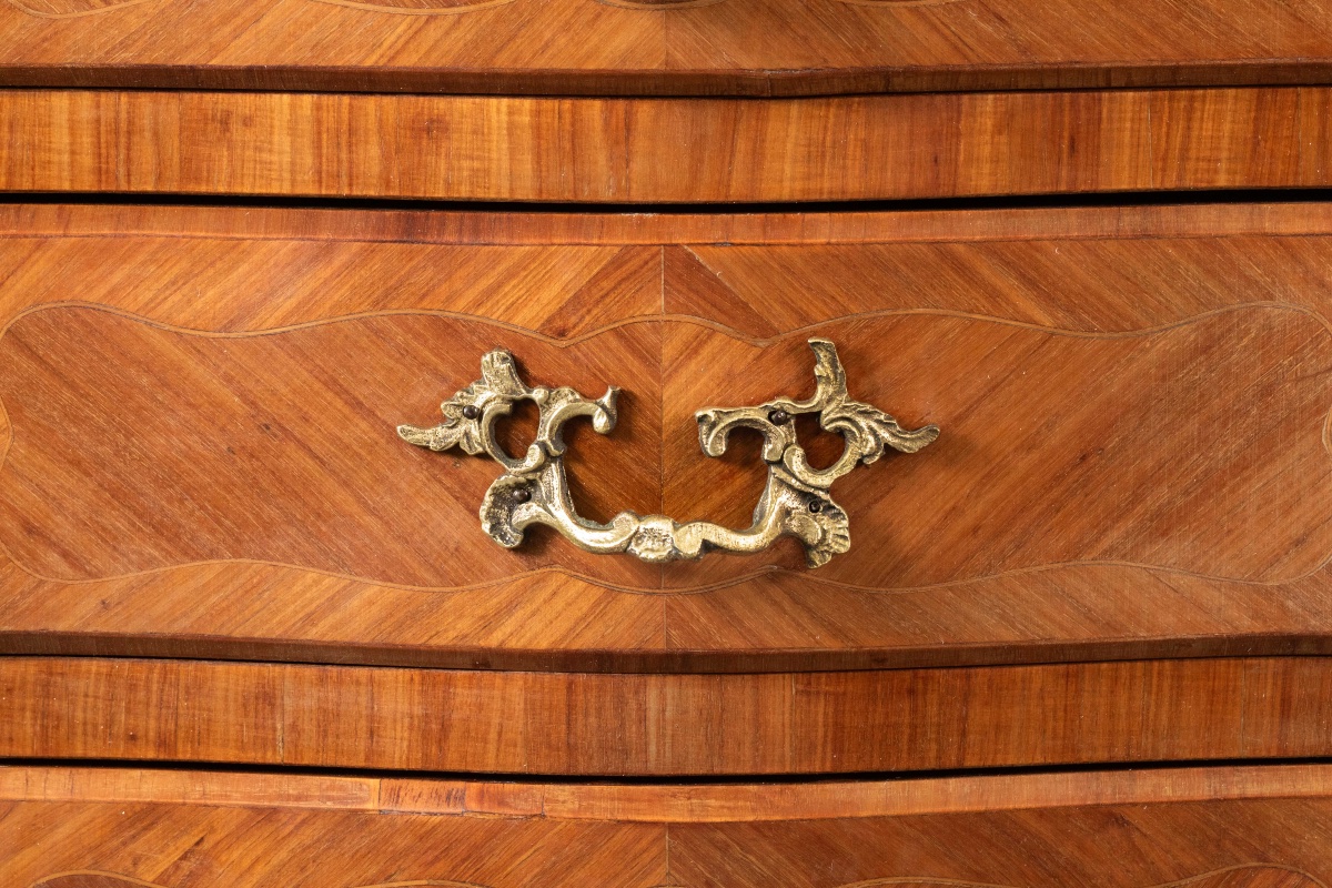 Pair Of Louis XV Style Curved Bedside Tables In Marquetry, Marble Top And Gilded Bronzes - 20th Century-photo-7