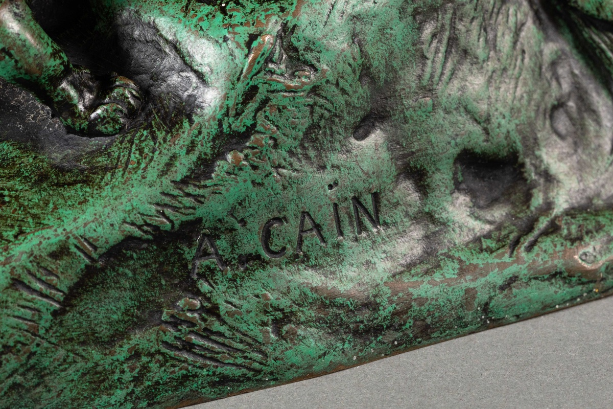 Auguste CAIN (1821-1894), D'après "Lionne apportant un paon à ses deux lionceaux"-photo-2