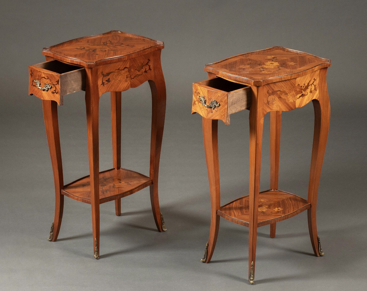 Pair Of Louis XV Style Side Tables - 20th Century-photo-3