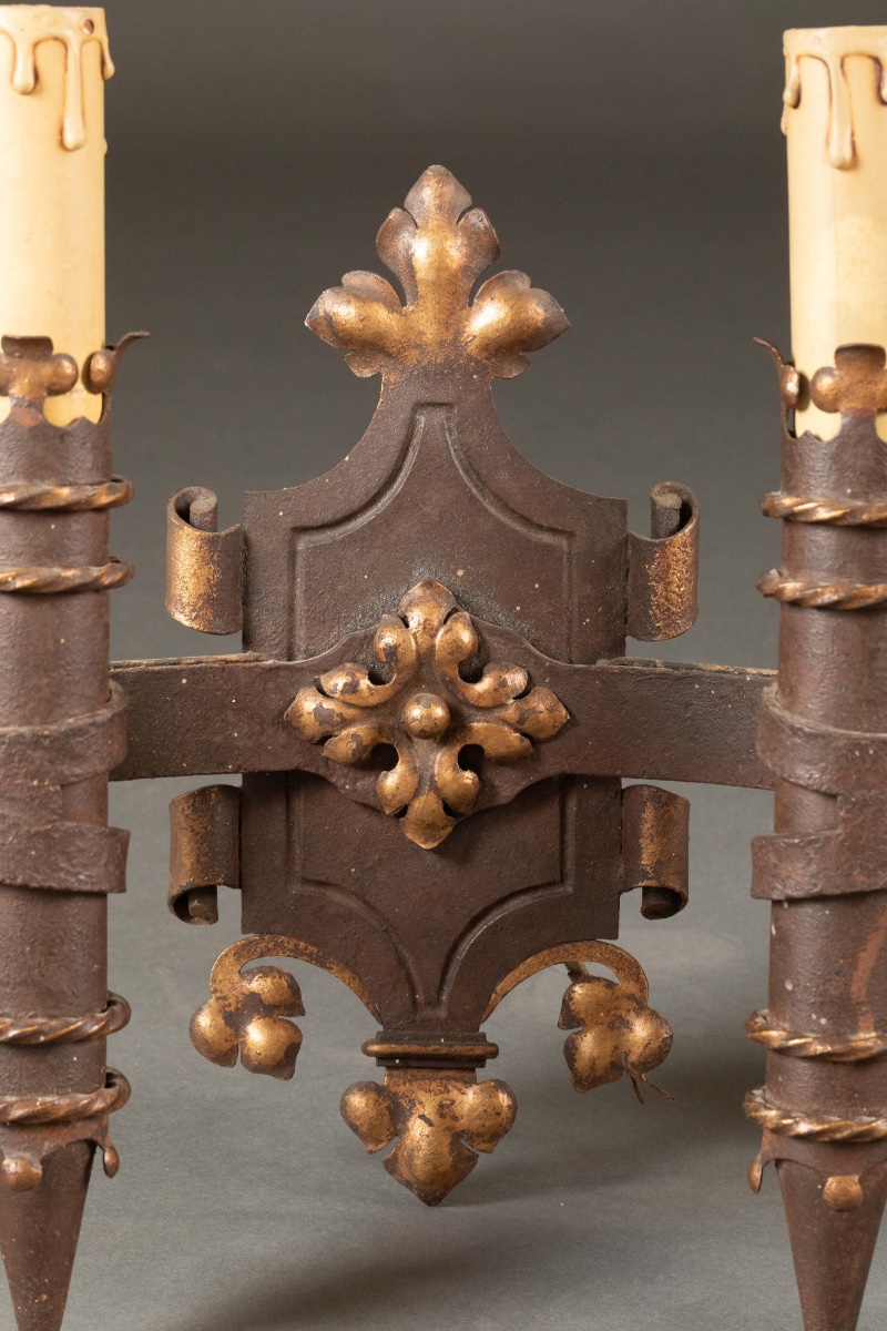Pair Of Neo-gothic Wrought-iron Wall Sconces-photo-8