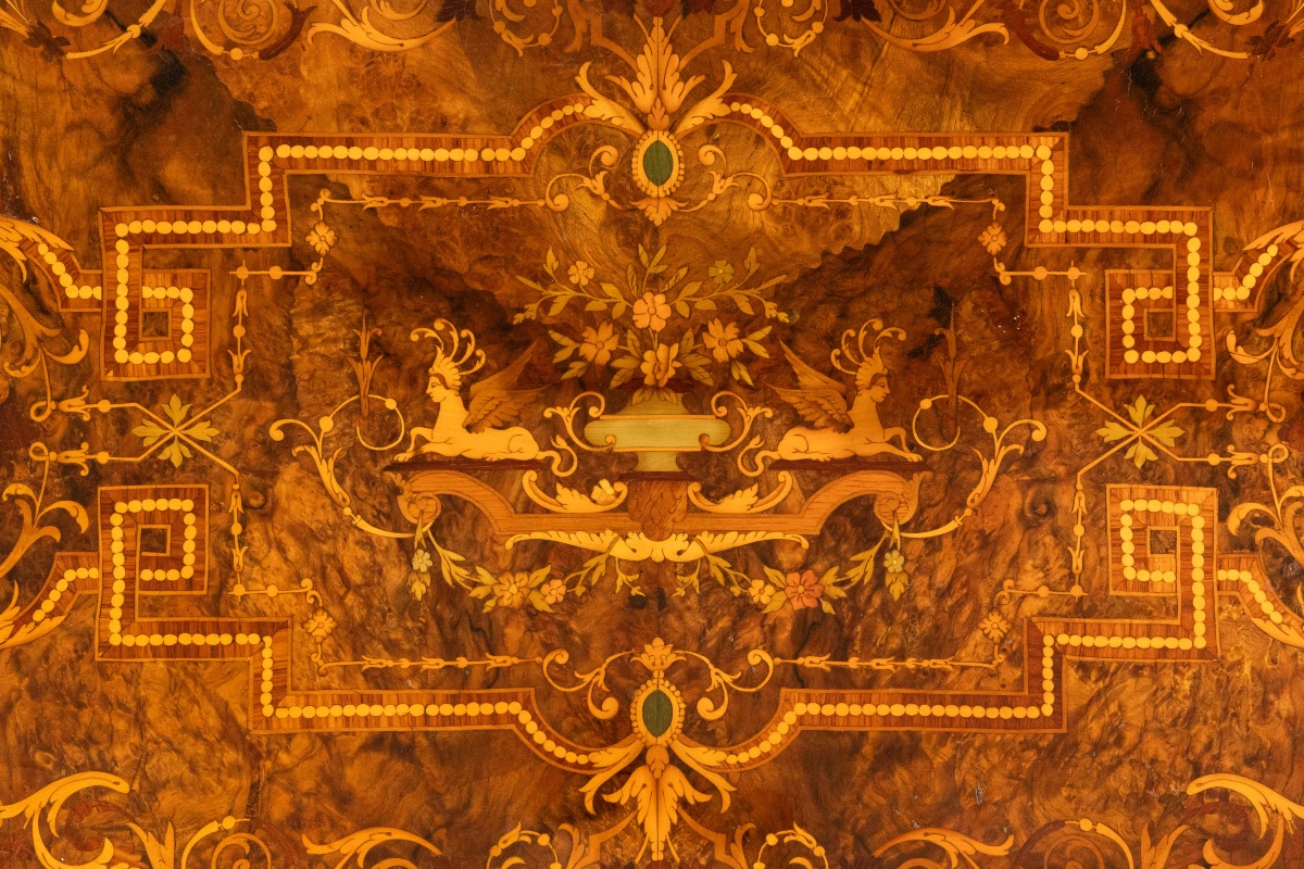 Table à jeux de style Napoléon III en marqueterie, début du XXe siècle-photo-1