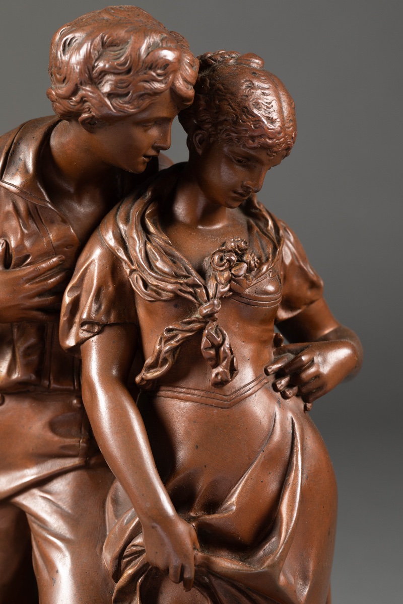 Luca Madrassi (1848-1919) – Les Amoureux  Bronze à patine brune, fin du XIXe siècle Hauteur 32-photo-2