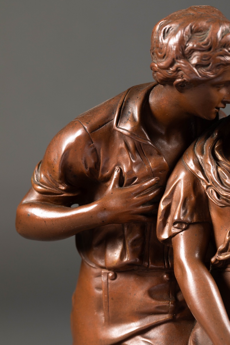 Luca Madrassi (1848-1919) – Les Amoureux  Bronze à patine brune, fin du XIXe siècle Hauteur 32-photo-3