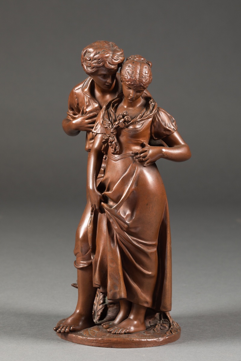 Luca Madrassi (1848-1919) – Les Amoureux  Bronze à patine brune, fin du XIXe siècle Hauteur 32-photo-1