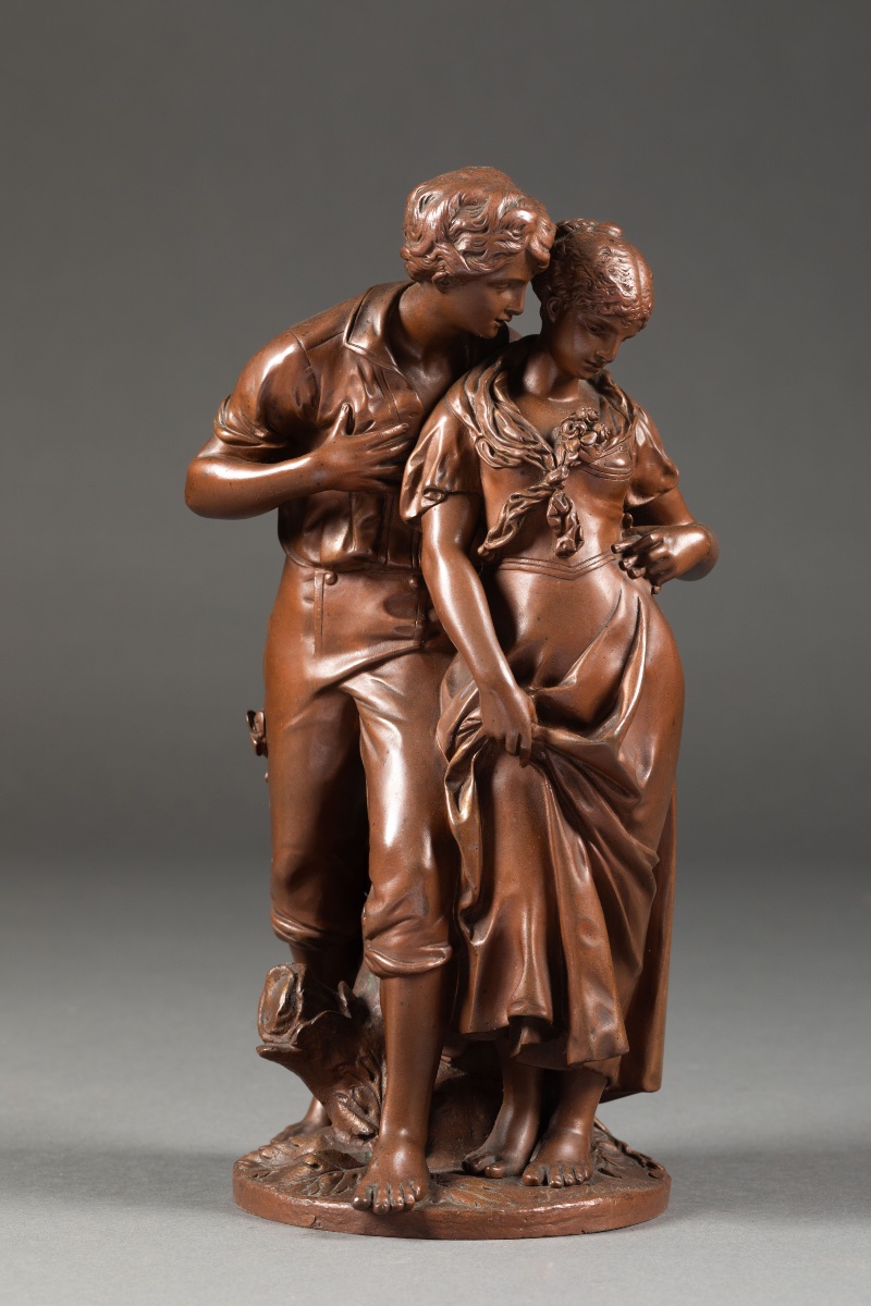 Luca Madrassi (1848-1919) – Les Amoureux  Bronze à patine brune, fin du XIXe siècle Hauteur 32