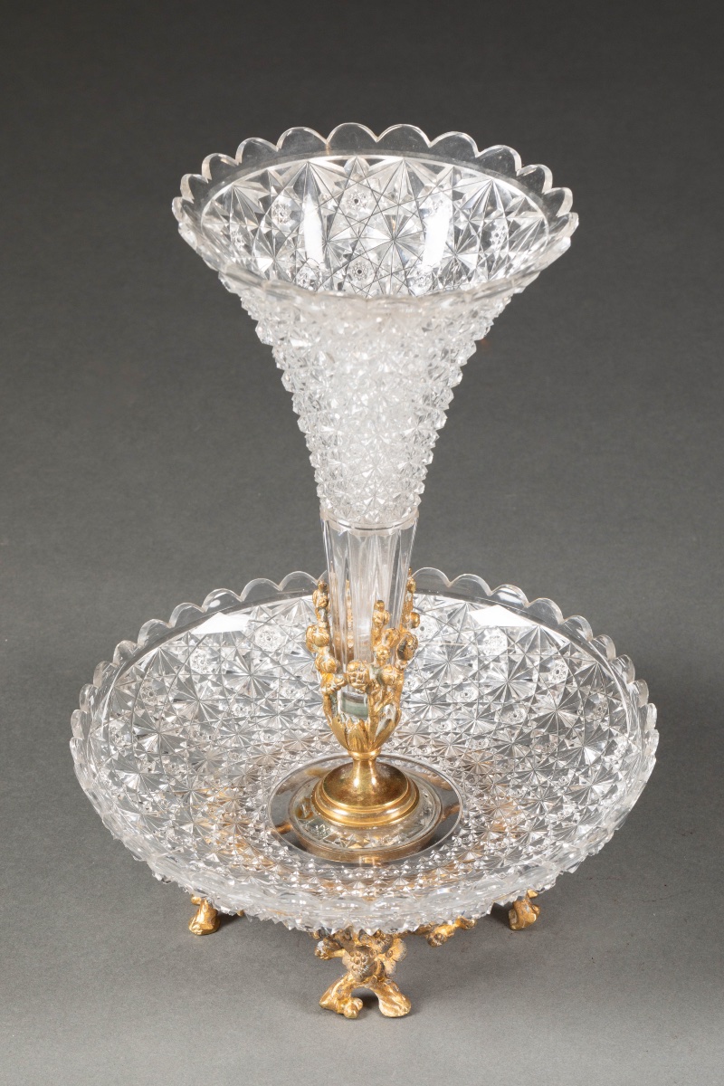 Napoleon III Centerpiece Made Of Cut Crystal And Gilded Bronze-photo-2