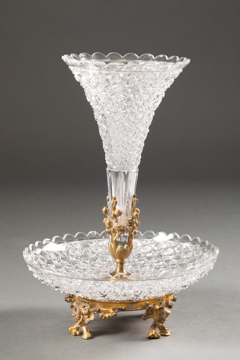 Napoleon III Centerpiece Made Of Cut Crystal And Gilded Bronze-photo-2