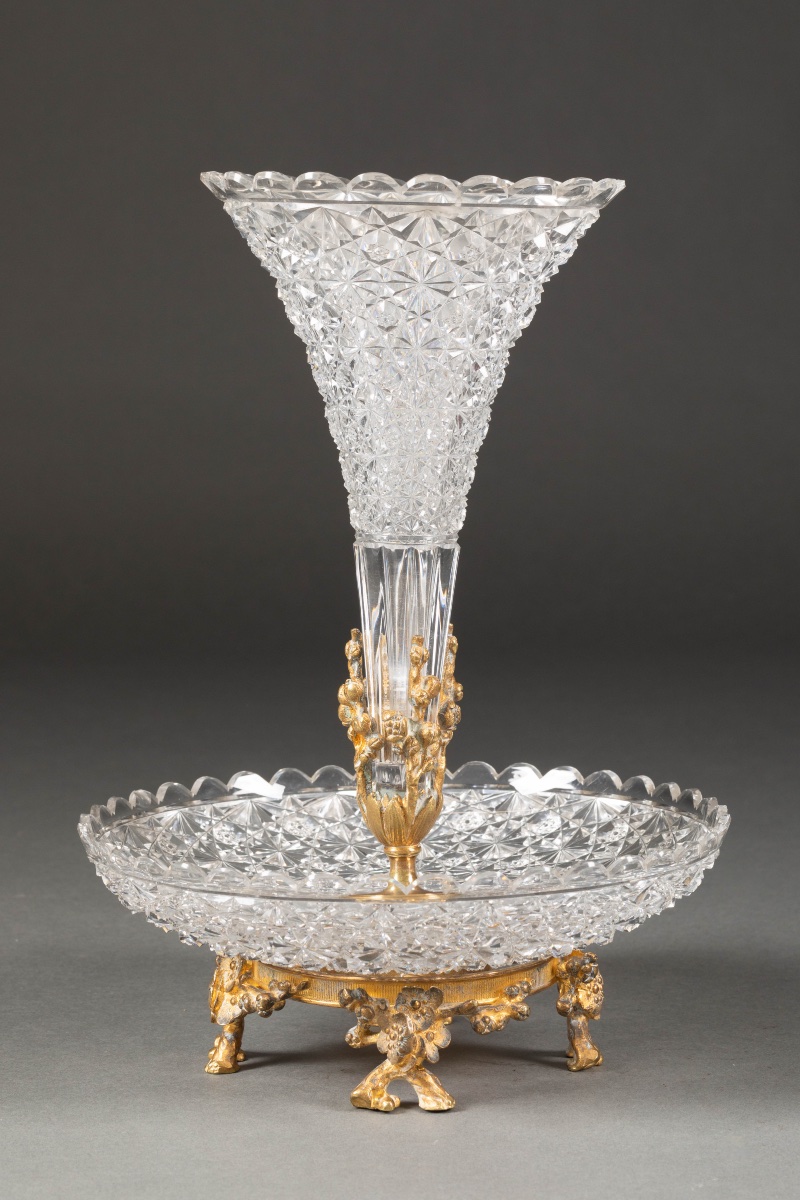 Napoleon III Centerpiece Made Of Cut Crystal And Gilded Bronze