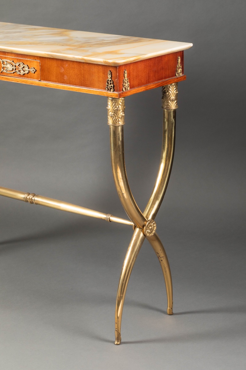 Empire-style Console Table In Mahogany, Gilded Bronze, And An Onyx Top-photo-2