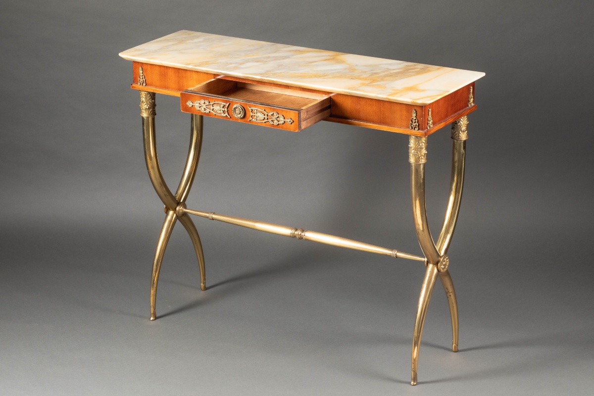 Empire-style Console Table In Mahogany, Gilded Bronze, And An Onyx Top-photo-4