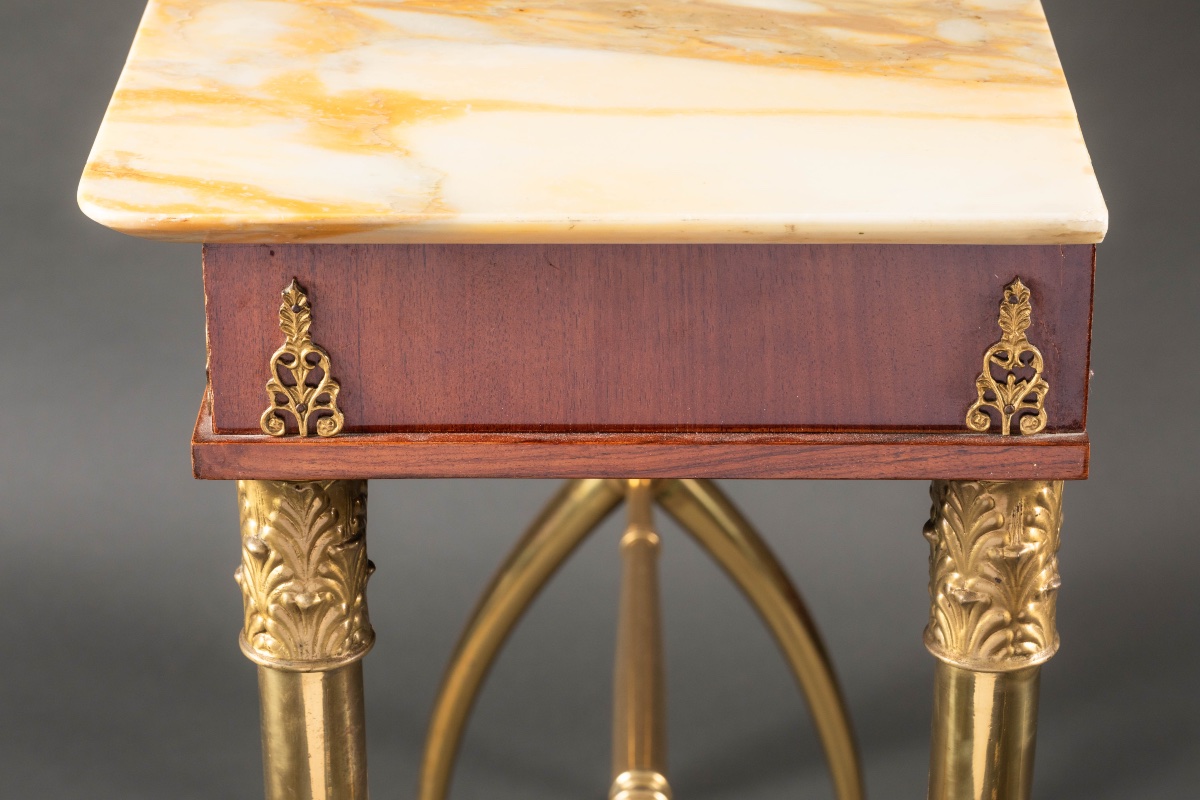 Empire-style Console Table In Mahogany, Gilded Bronze, And An Onyx Top-photo-7