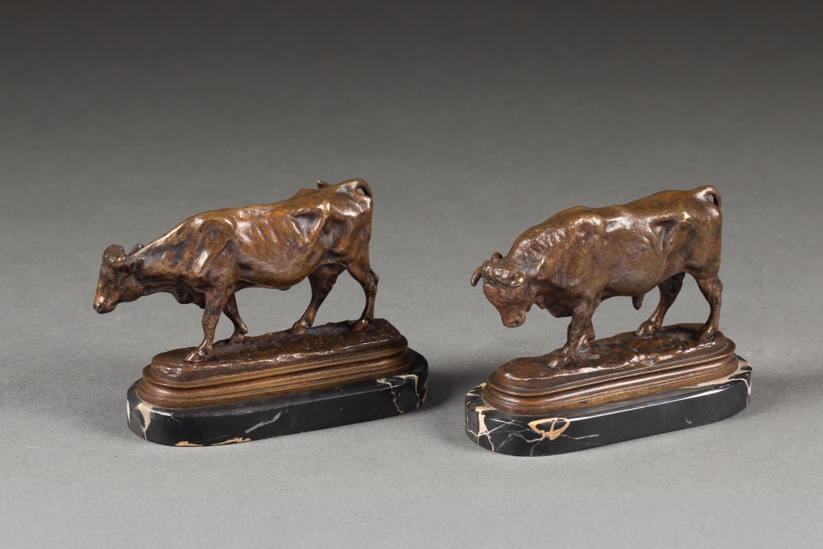 Paire de bronzes animaliers, Taureau et Vache, d’après Rosa Bonheur, fin XIXe siècle-photo-3