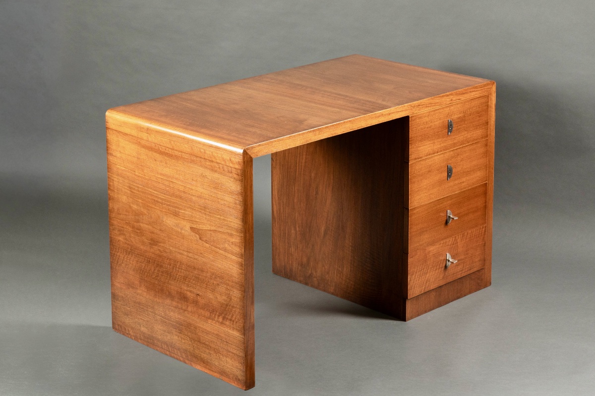  Modernist Art Deco Walnut Desk, Circa 1940-photo-4