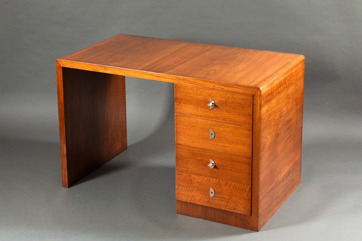   Modernist Art Deco Walnut Desk, Circa 1940