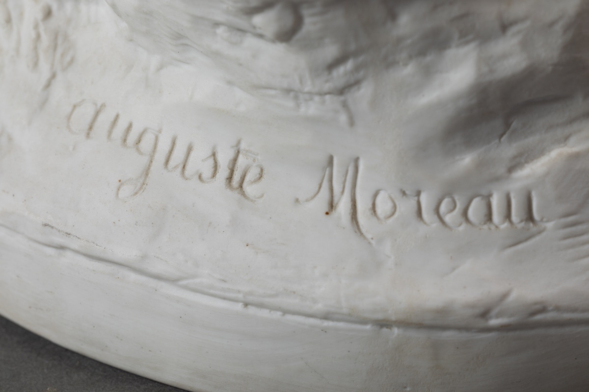 Important groupe en biscuit de porcelaine signé Auguste Moreau – Fin XIXᵉ siècle-photo-1