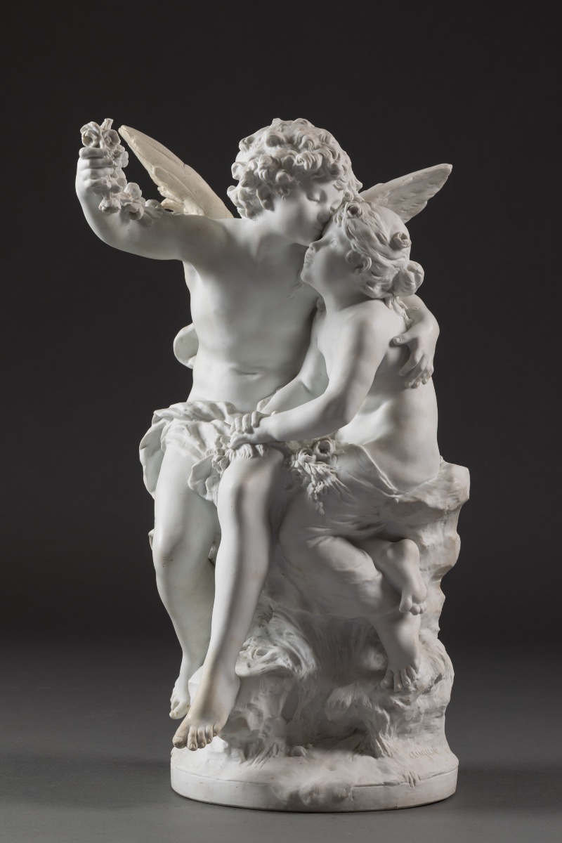 Important groupe en biscuit de porcelaine signé Auguste Moreau – Fin XIXᵉ siècle