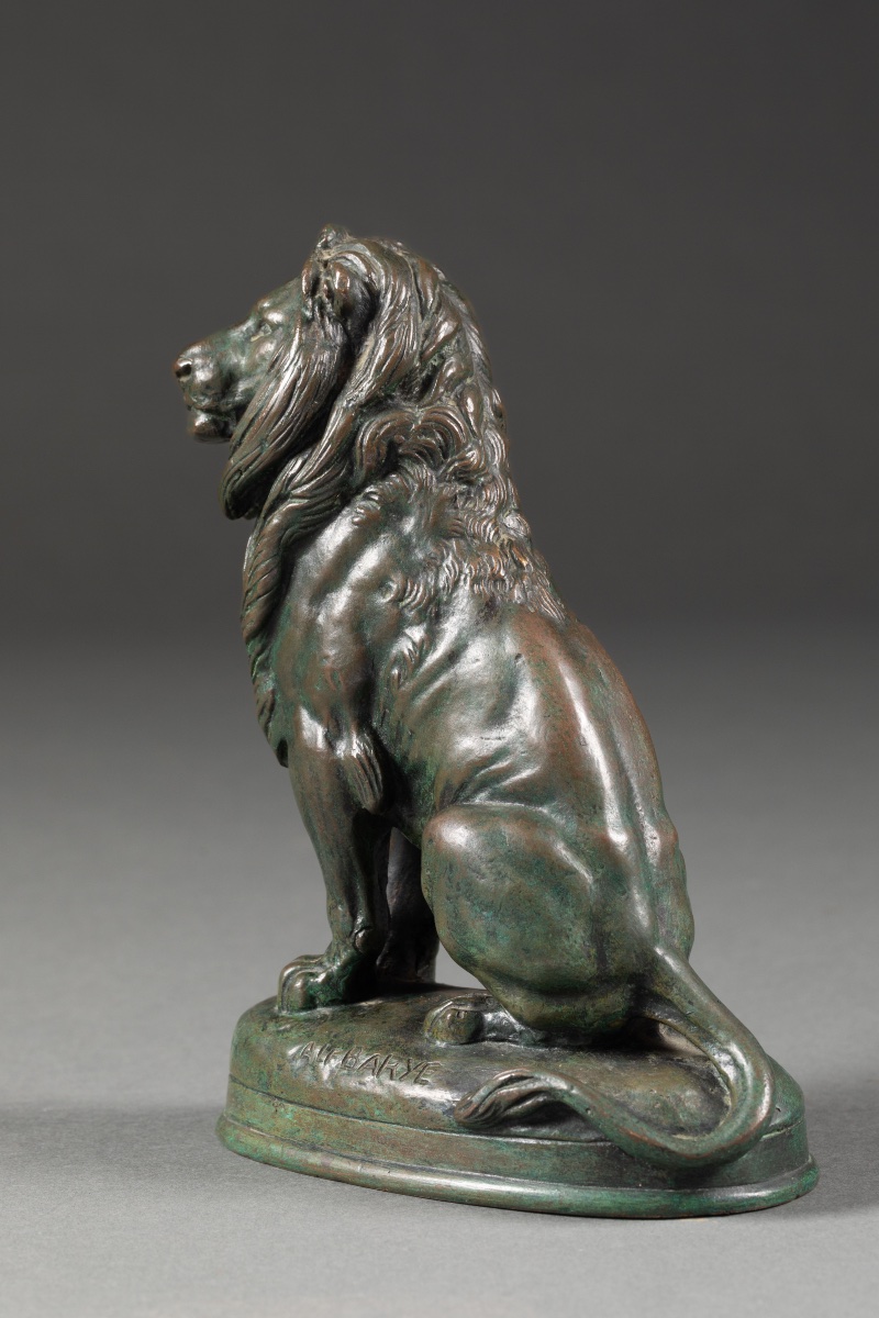 Alfred Barye (1839-1882) Bronze « Lion assis » -photo-3