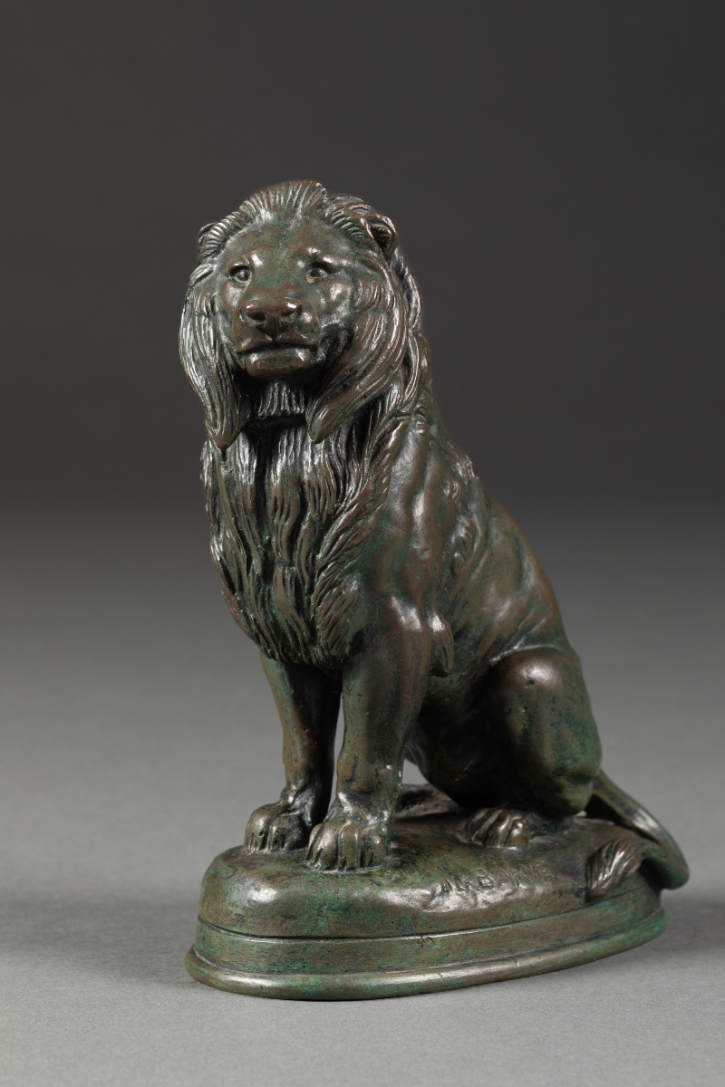 Alfred Barye (1839-1882) Bronze « Lion assis » -photo-4