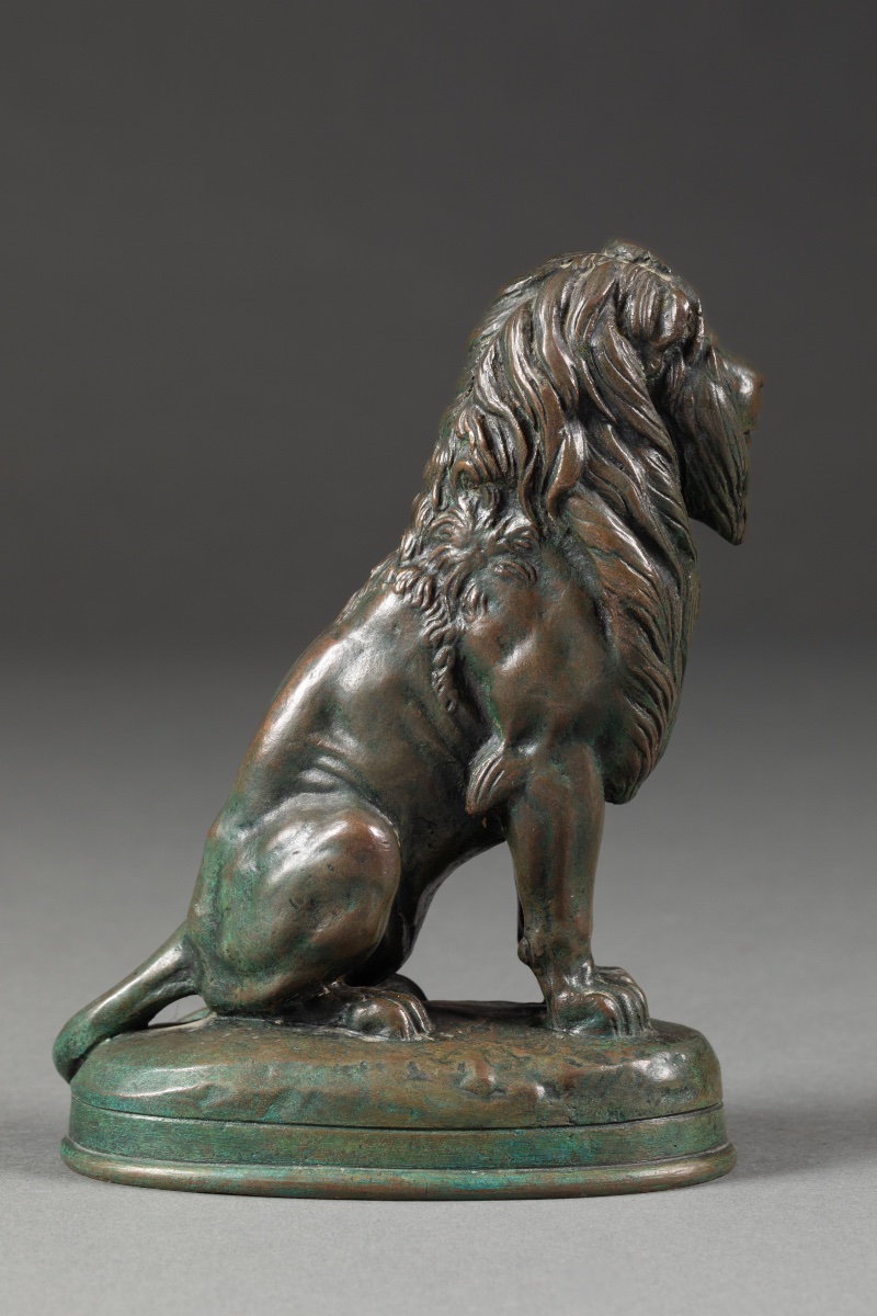 Alfred Barye (1839-1882) Bronze « Lion assis » -photo-6