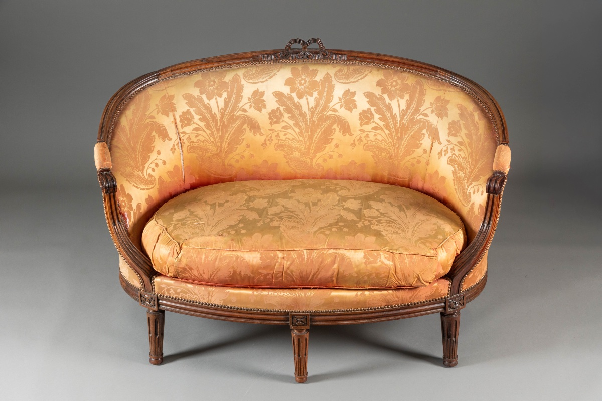 Antique Louis XVI Wicker-style Sofa In Walnut, Circa 1780-photo-1