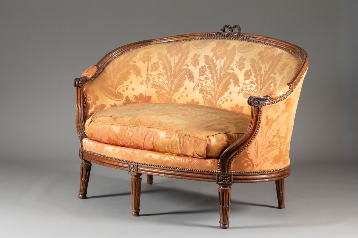 Antique Louis XVI Wicker-style Sofa In Walnut, Circa 1780-photo-4