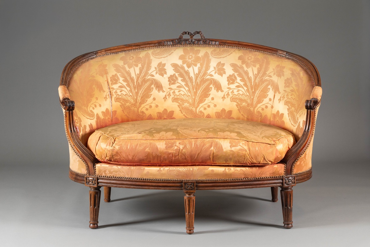 Antique Louis XVI Wicker-style Sofa In Walnut, Circa 1780