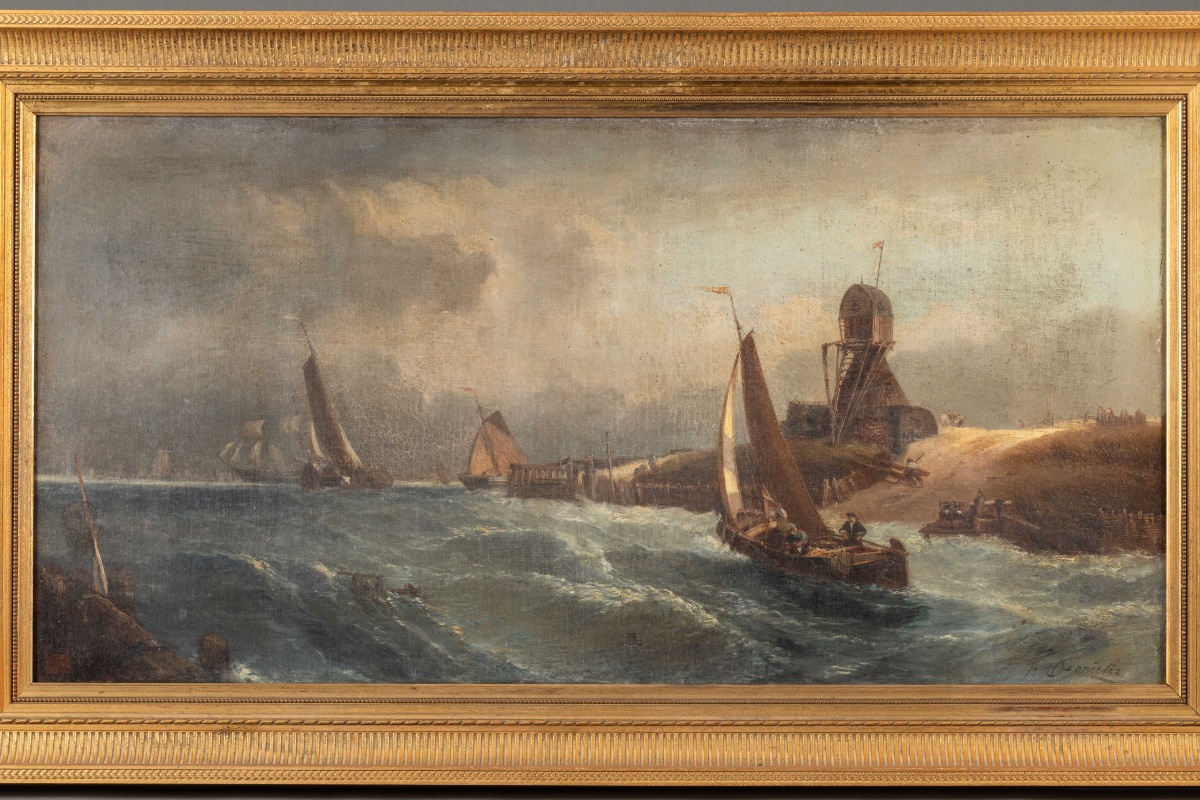 André FONÈCHE (1851-1942) Sortie en mer aux Pays-Bas-photo-3