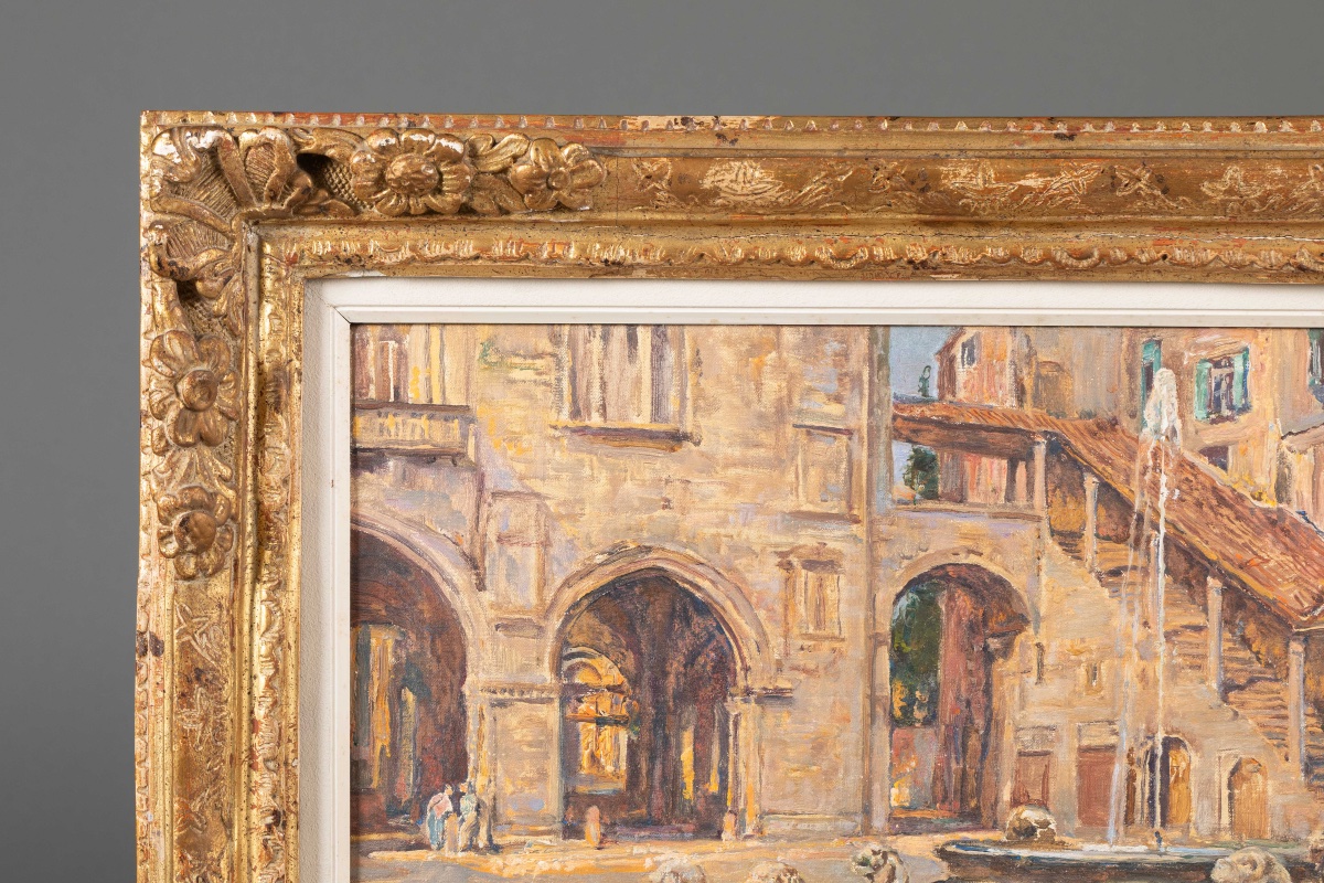 Charles Michel (Liège 1874 – Mexico 1967) – Fontaine, huile sur toile, Bruxelles-photo-2