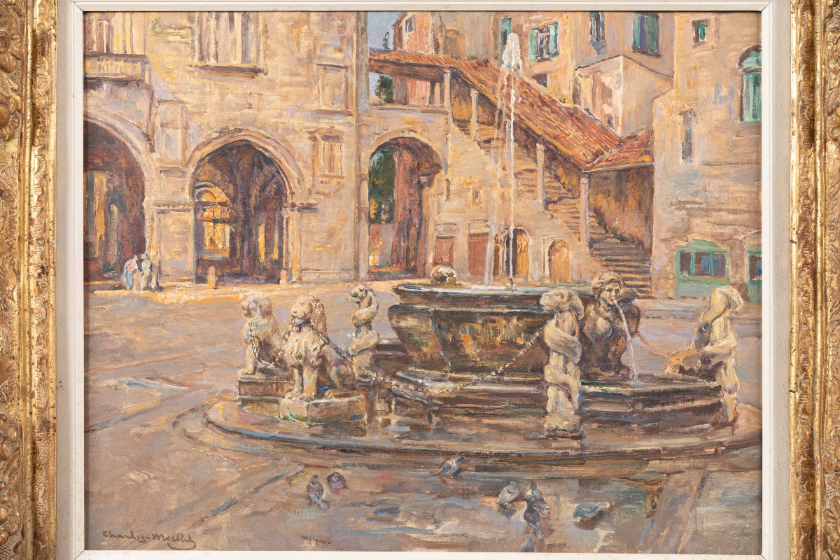 Charles Michel (Liège 1874 – Mexico 1967) – Fontaine, huile sur toile, Bruxelles-photo-4