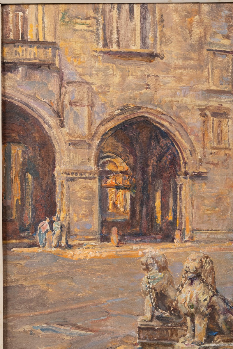 Charles Michel (Liège 1874 – Mexico 1967) – Fontaine, huile sur toile, Bruxelles-photo-1