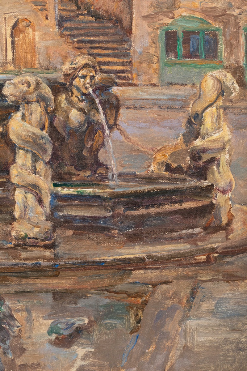 Charles Michel (Liège 1874 – Mexico 1967) – Fontaine, huile sur toile, Bruxelles-photo-3