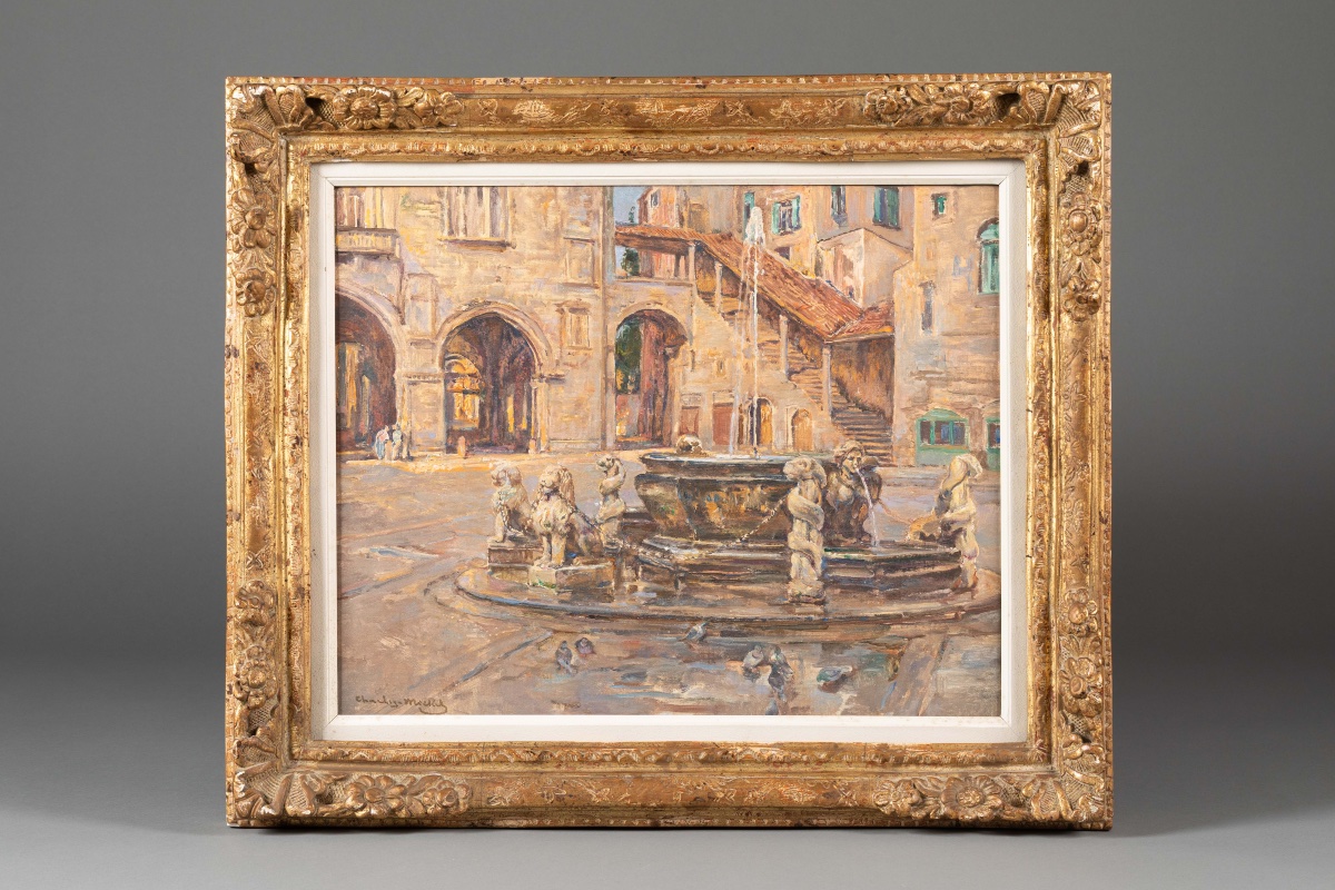 Charles Michel (Liège 1874 – Mexico 1967) – Fontaine, huile sur toile, Bruxelles