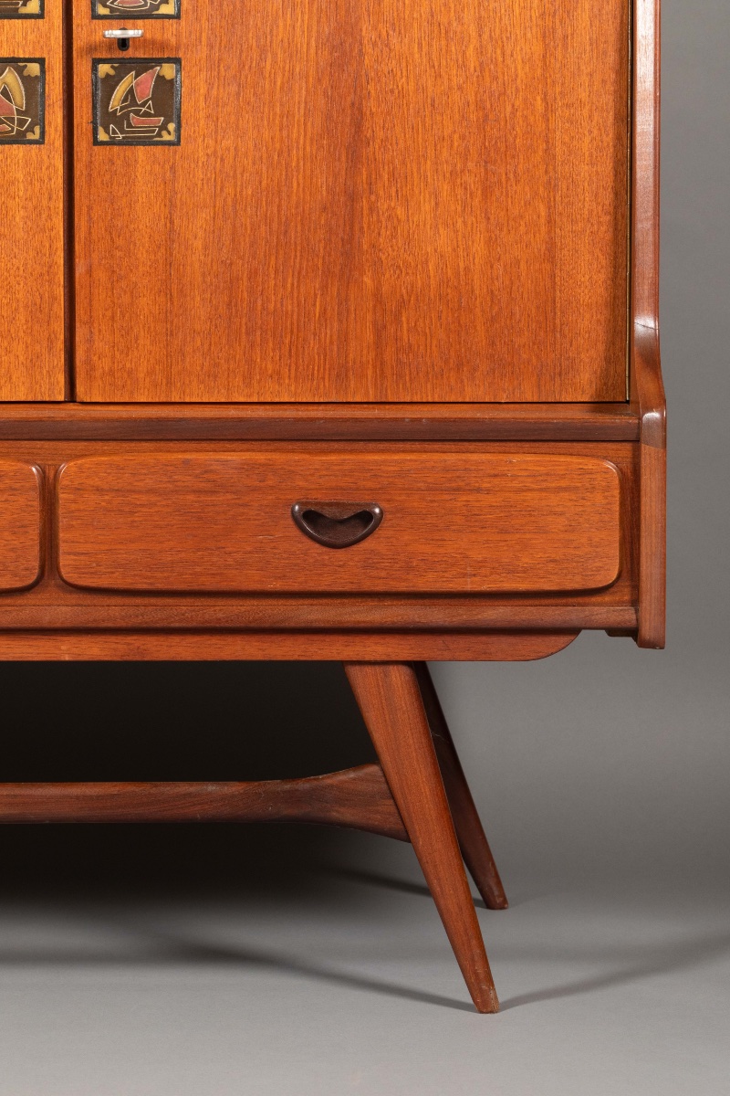     Meuble bar / secrétaire scandinave aux décors géométriques, années 1950-photo-4
