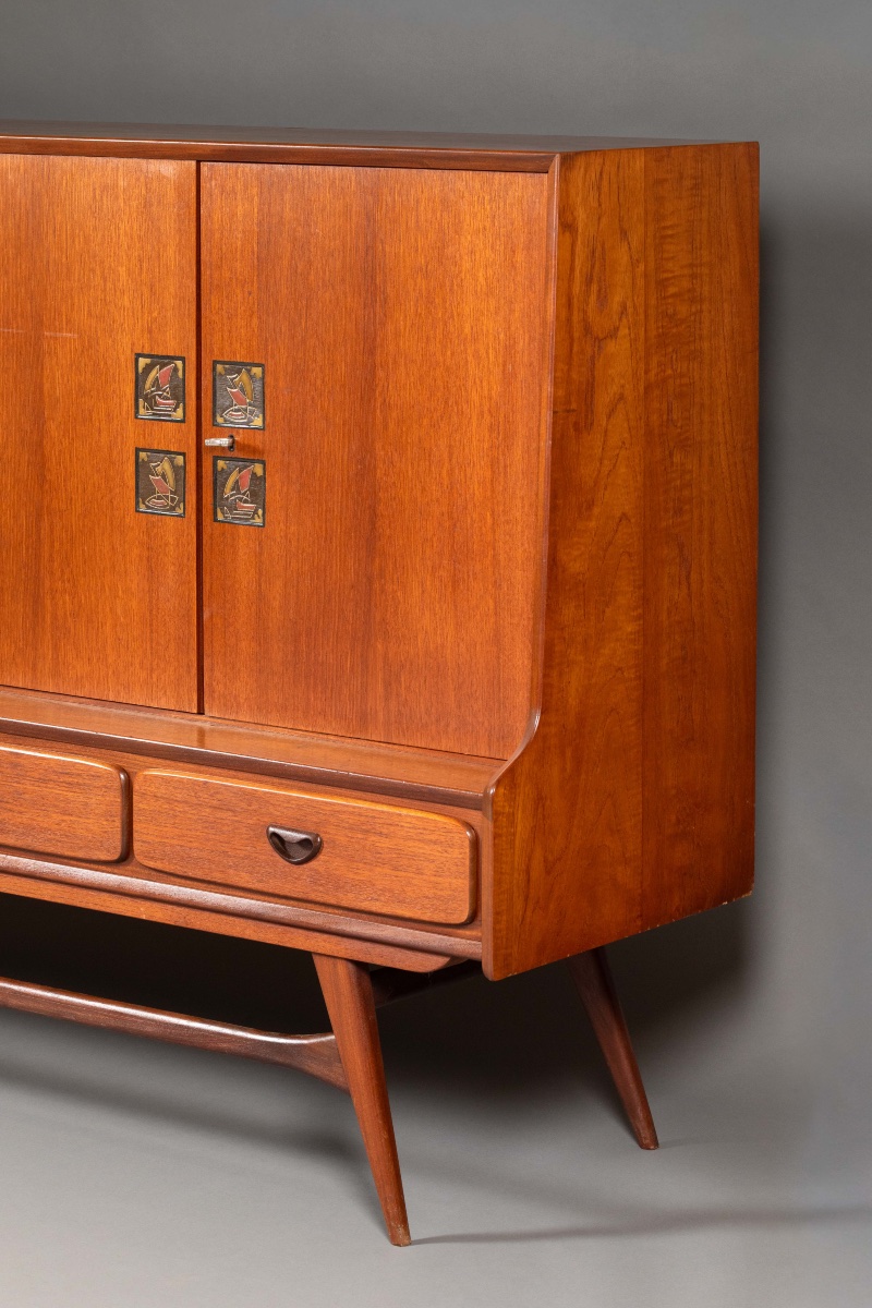     Meuble bar / secrétaire scandinave aux décors géométriques, années 1950-photo-2